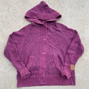 Vintage NorthCrest Hooded Knit Cardigan Pink Cozy Button Sweater